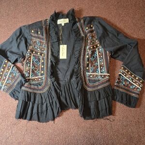 New! Love Sam Boutique LA Embellished Crocp Jacket Size Large Beaded Embroidered